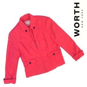 Gorgeous Worth Petite  Hot Pink Wool Zip Up Blazer Size P12 - NWOT